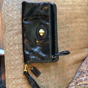 COACH black patten leather clutch/wristlet!!
